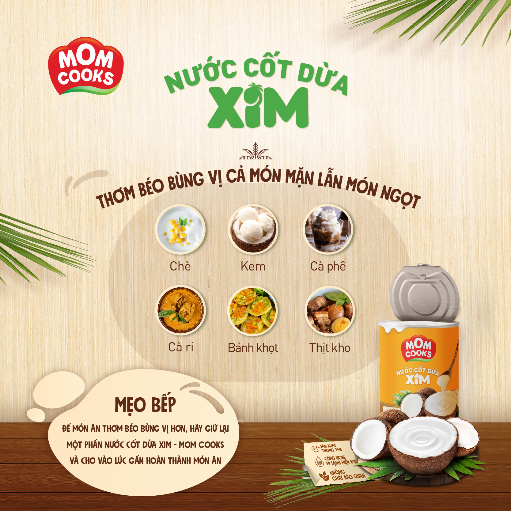 Combo 3 lon Nước cốt dừa MomCooks 400ml/lon