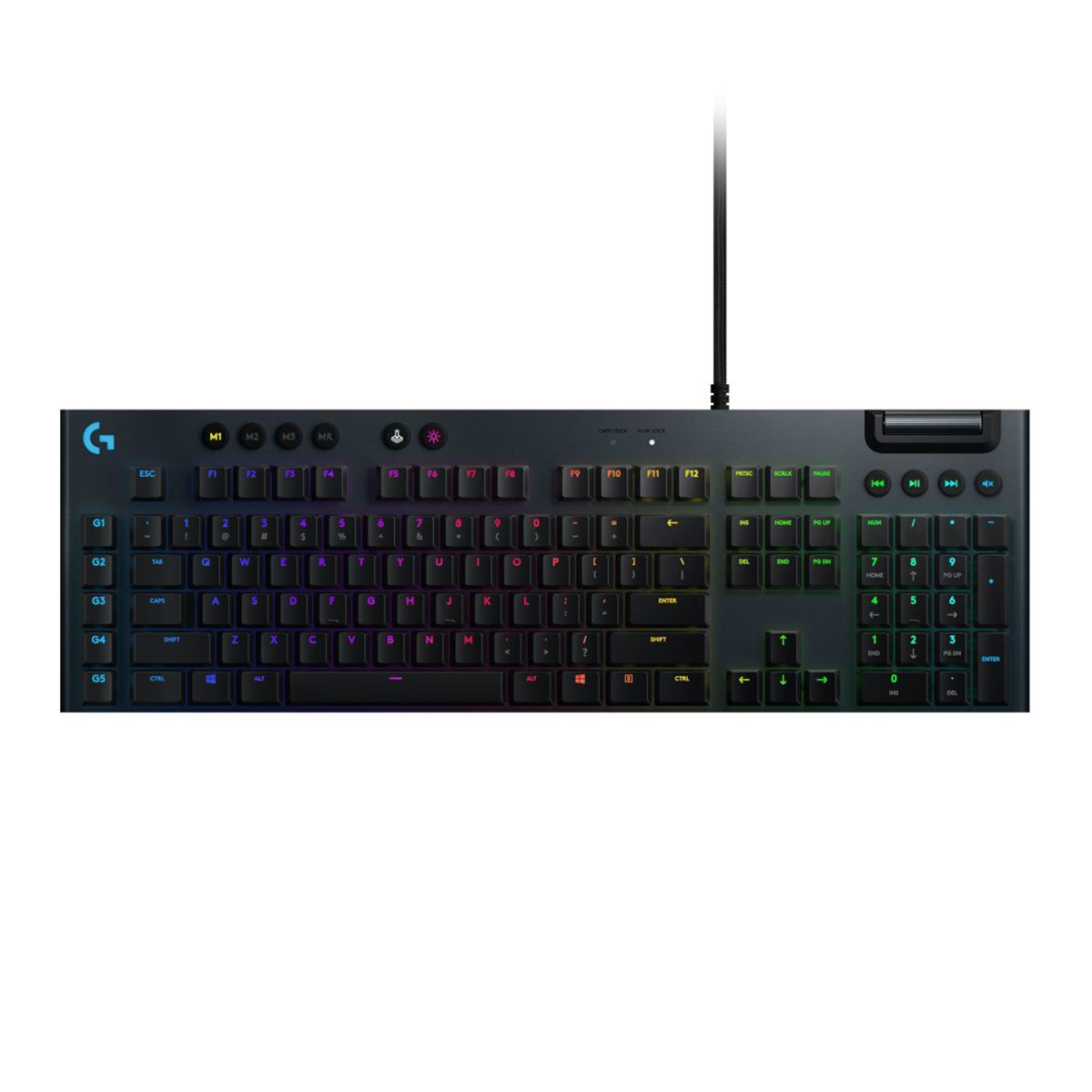 Bàn phím game cơ học RGB Logitech G813 - 3 loại switch cấu hình thấp, cổng USB 2.0, 5 nút lập trình, media chuyên biệt, RGB Lightsync - Hàng chính hãng