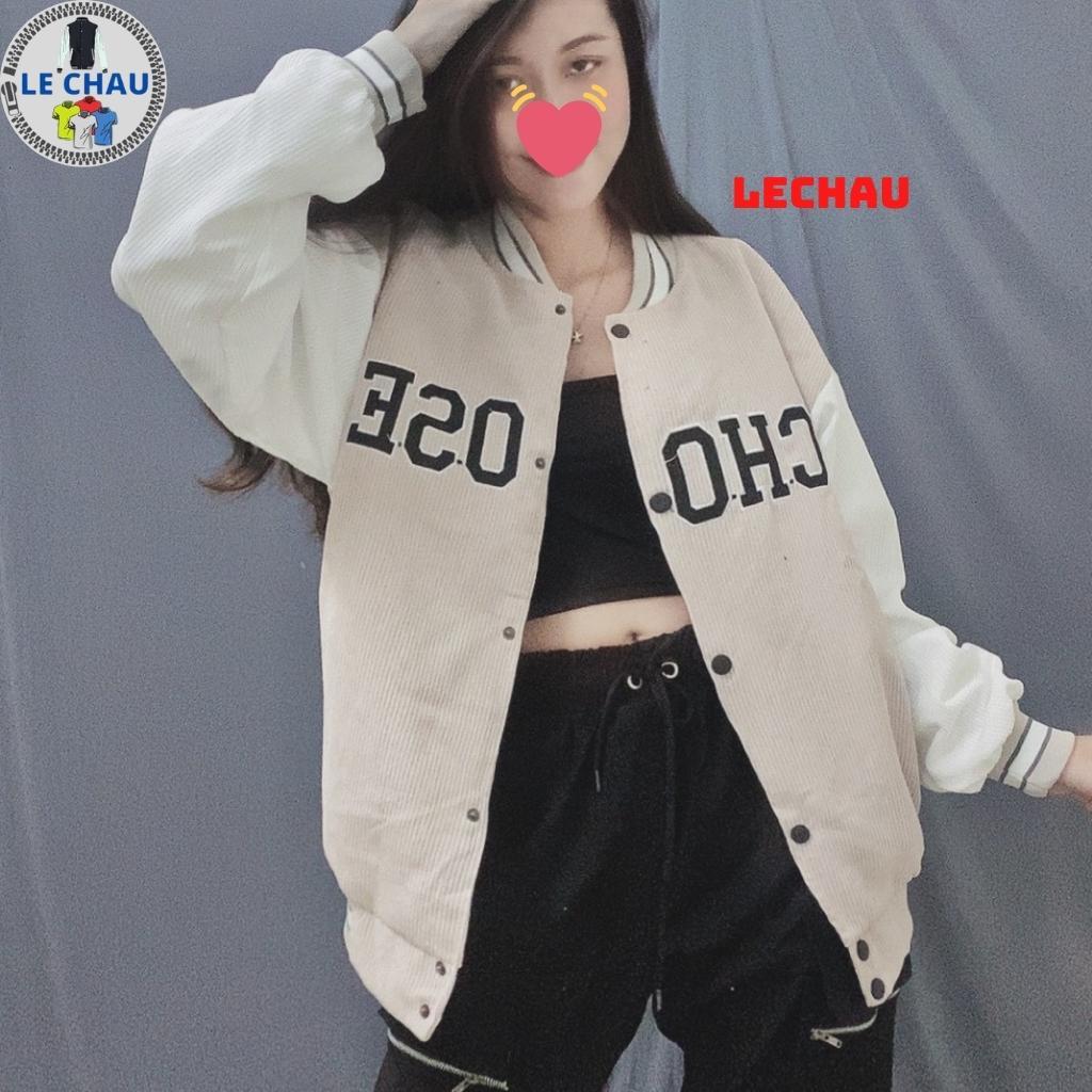 Varsity jacket nhung tăm unisex form rộng áo bomber 2 lớp ulzzang streetstyle nam nữ hottrend CHOOSE, Áo khoác bomber Choose Unisex, kiểu áo khoác ngoài mùa thu chất vải nhung tăm lót dù cao cấp, oversize rộng