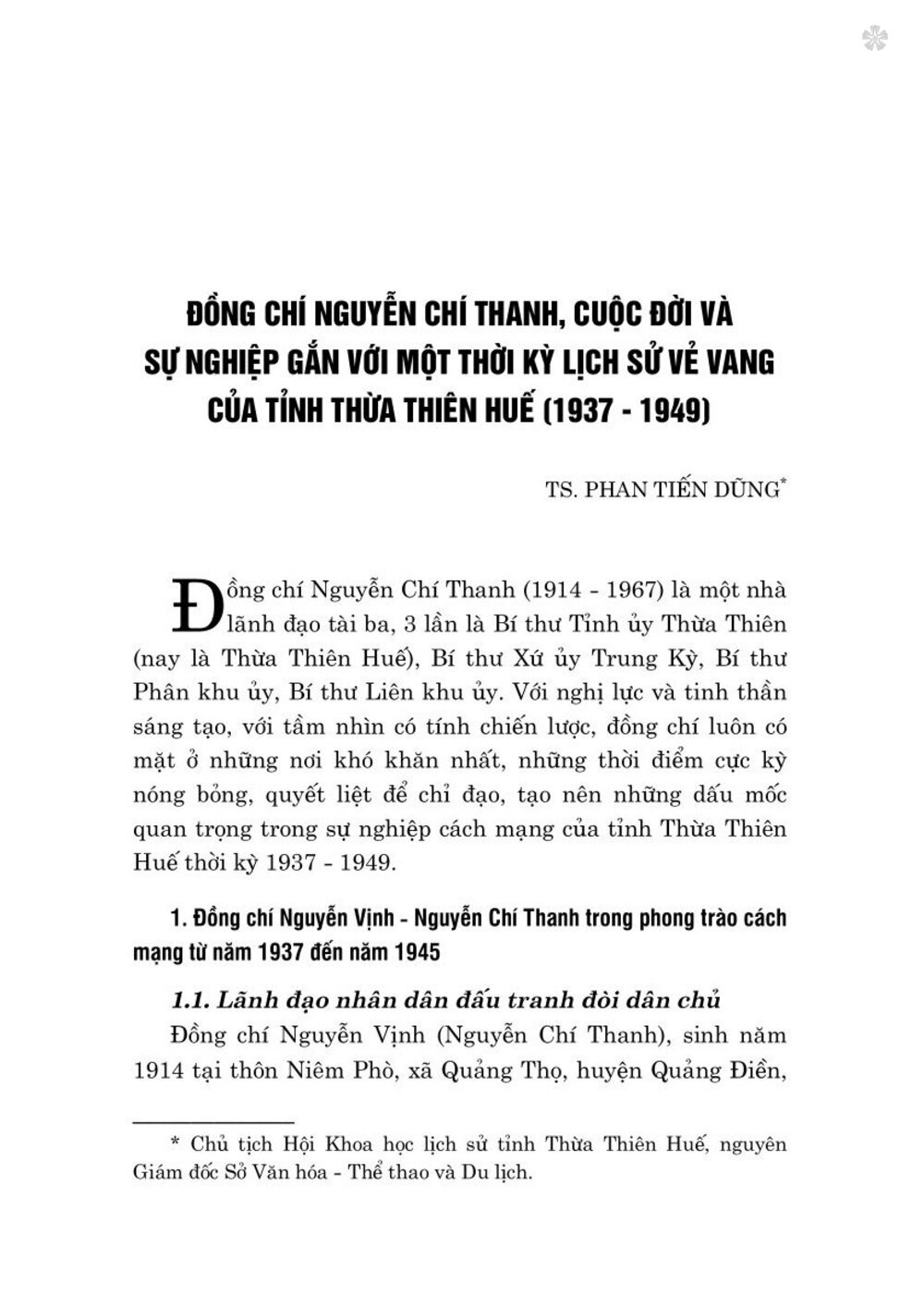 Đồng Chí Nguyễn Chí Thanh với cách mạng Thừa Thiên Huế  (1937 - 1949) bản in 2024