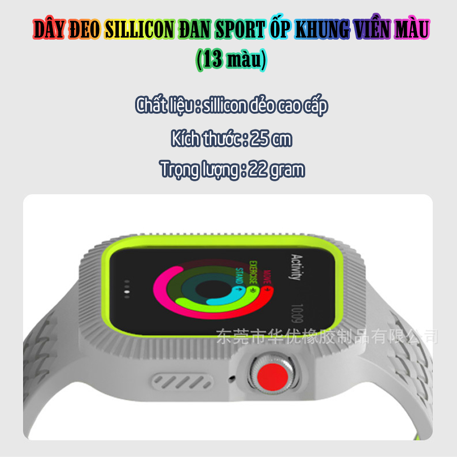 Dây Đeo liền ốp cho dành Apple Watch 7/6/5/4/3/2/1 size 38/40/41/42/44/45mm Đan Sport silicon khung viền màu - nhiều màu (tặng cường lực dẻo theo size)