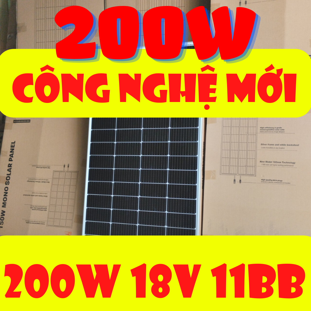 [CÔNG NGHỆ MỚI 200W 18V 11BB] Tấm pin năng lượng mặt trời 200W mono HIỆU SUẤT CAO NHẤT tặng jack MC4