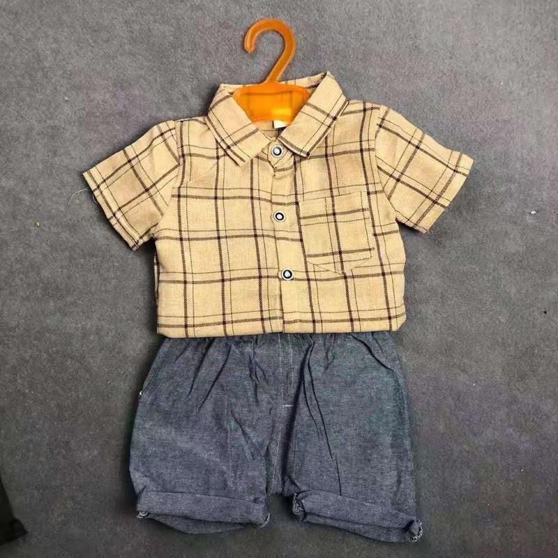 Bộ áo sơ mi kẻ sọc và quần sooc hàng QCCC cho bé trai từ 2 tuổi đến 5 tuổi