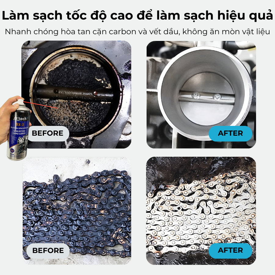 Bình xịt tẩy rửa dầu nhớt, vệ sinh bình xăng con O'TECH BX-3 (450ml)  carburetor &amp; choke cleaner, carbon cleaner - Hàng Chính Hãng