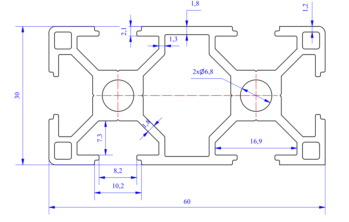 Nhôm định hình 30x60 (LWA-361682700) - Miễn phí cắt theo kích thước yêu cầu (Giá đã bao gồm VAT)