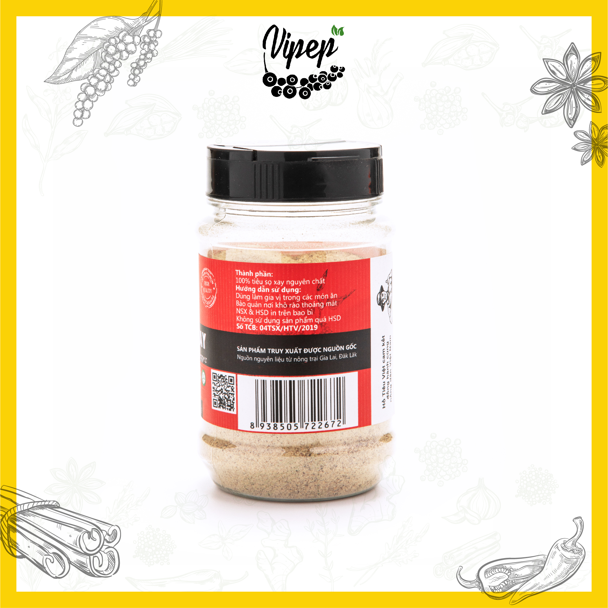 Tiêu sọ xay chính hãng Vipep từ 100% hạt tiêu sọ Đắk Lắk nguyên chất cho món ăn thêm đậm đà