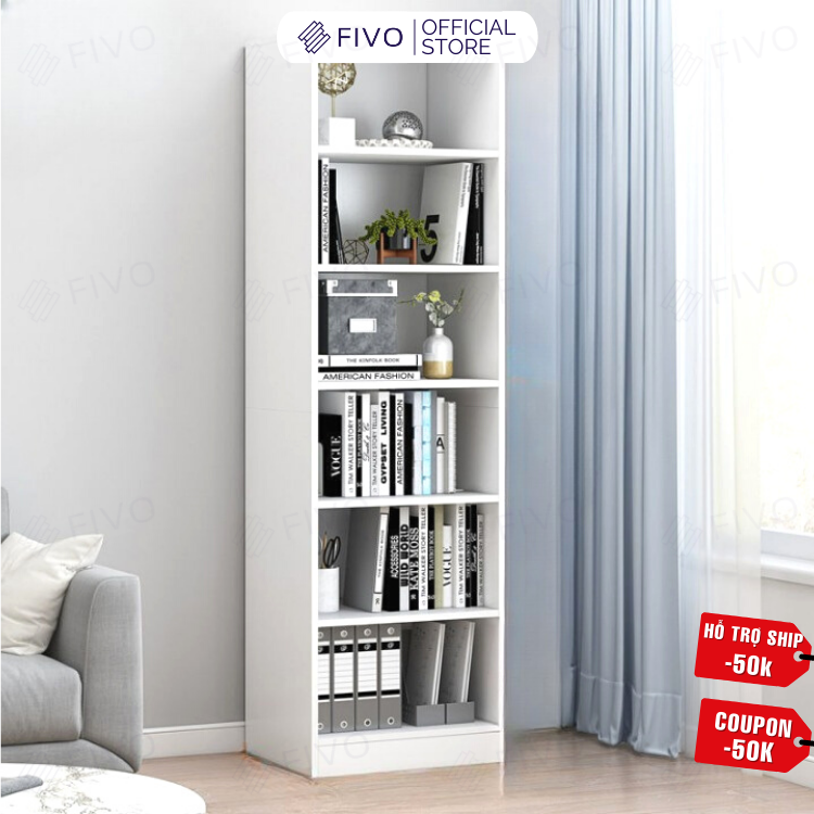 Giá Kệ Sách Để Sàn 5 Tầng Gỗ Cao Cấp Màu Trắng FIVO Mã FB70 Gỗ MDF Phủ Melamine Chống Thấm Bề Mặt Phù Hợp Với Nhiều Không Gian