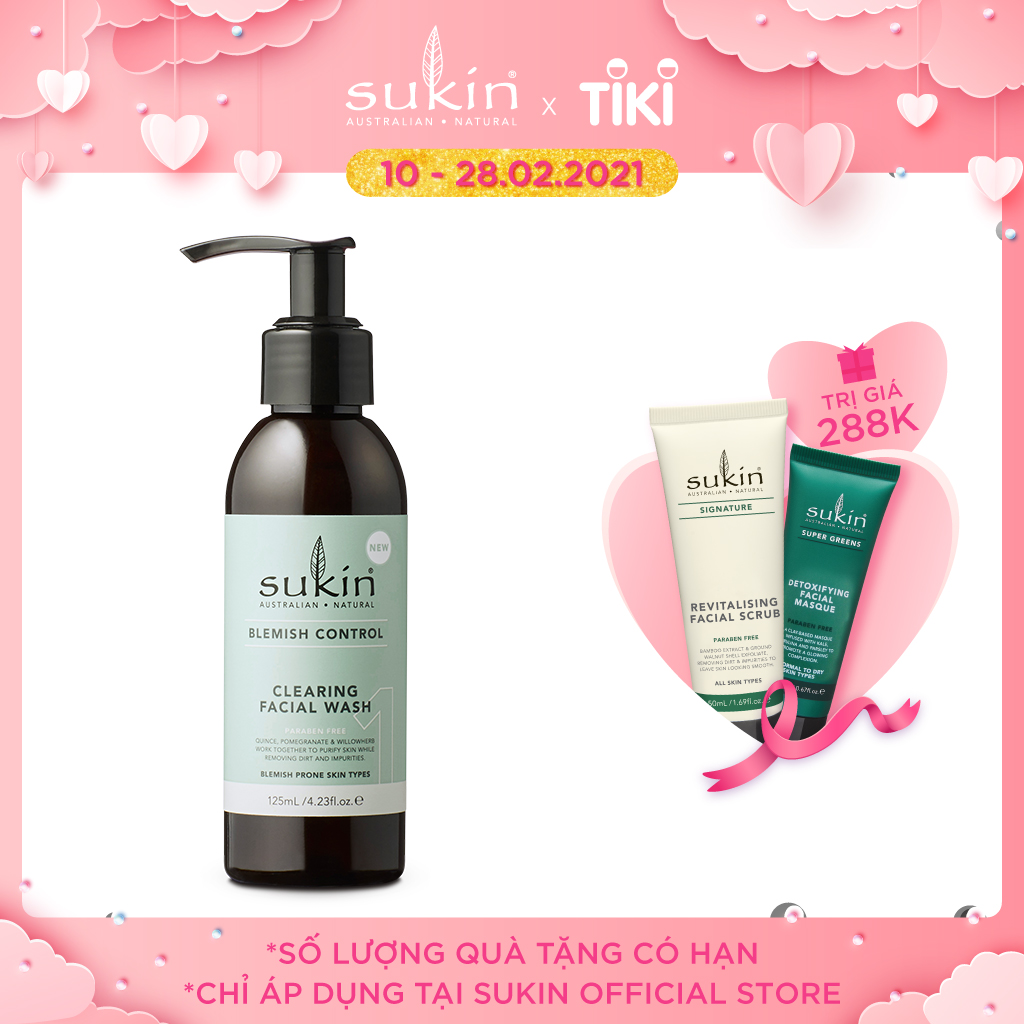 Gel Rửa Mặt Sạch Da Dành Cho Da Mụn Sukin Blemish Control Clearing Facial Wash 125ml