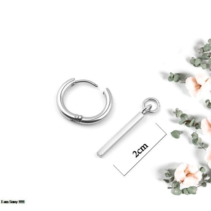 Bông tai nam inox cao cấp 1 chiếc Kpop thép không gỉ bấm lổ tai thanh dài tòn ten