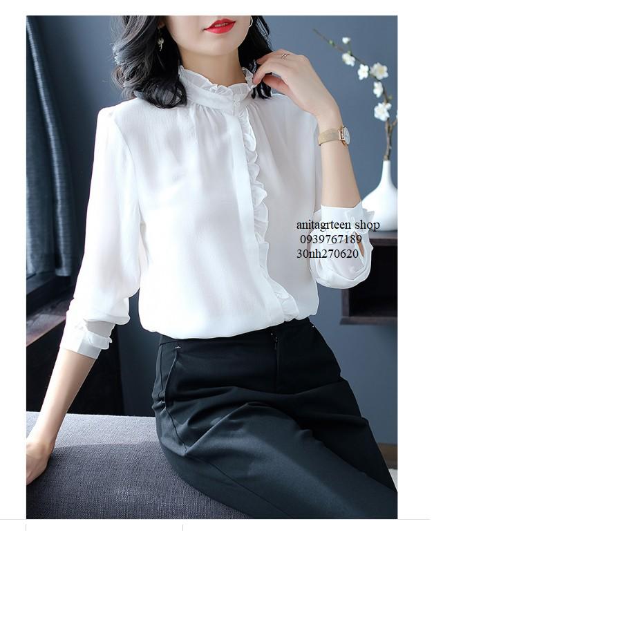 Tk27-0620-ÁO SƠ MI NỮ VIỀN TAY DÀI