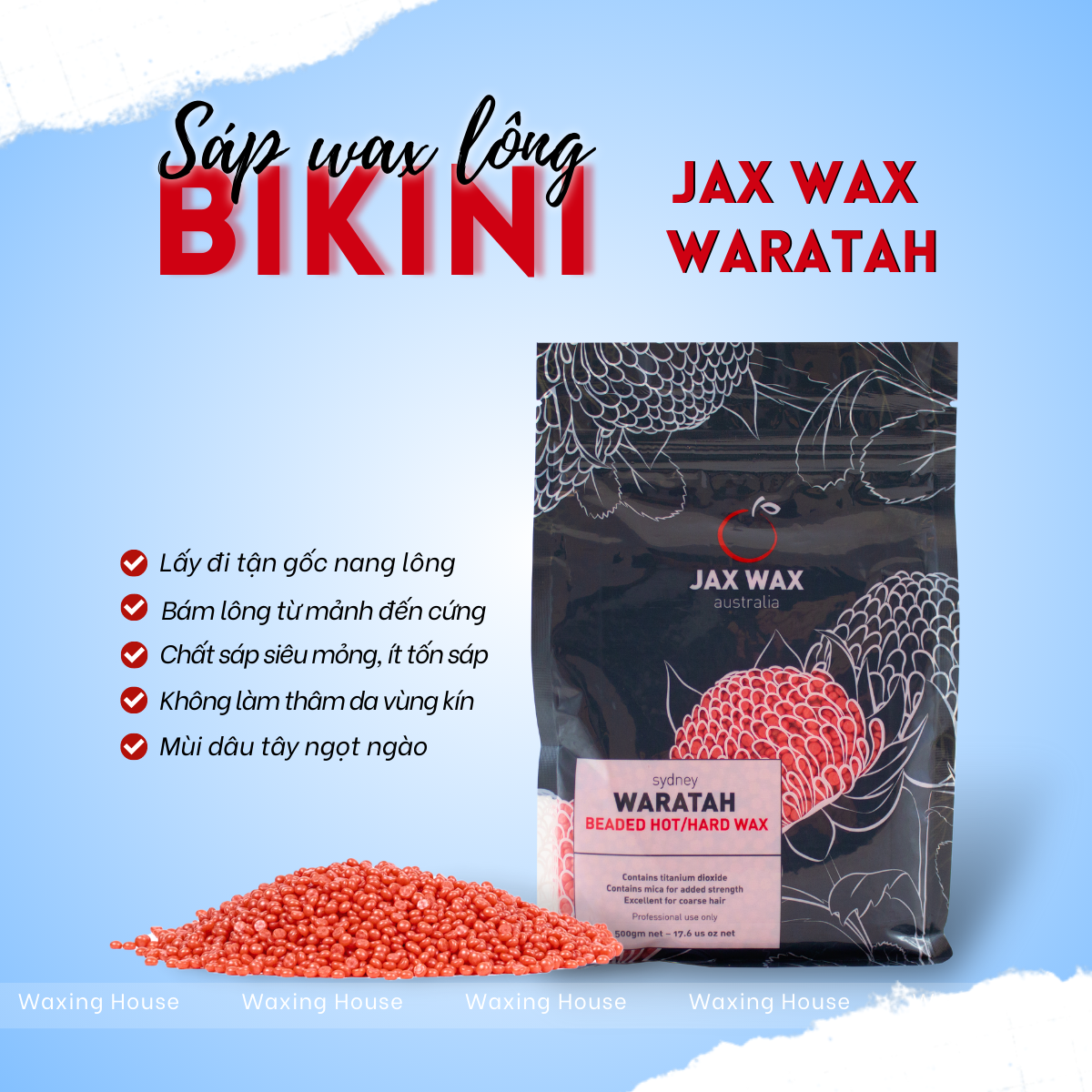 Sáp wax lông nóng Jax Wax Australia Waratah dạng hạt 500g