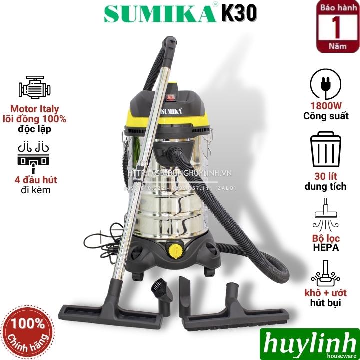 Máy hút bụi công nghiệp khô và ướt Sumika K30 - 30 lít - 1800W - Motor lõi đồng - Hàng chính hãng