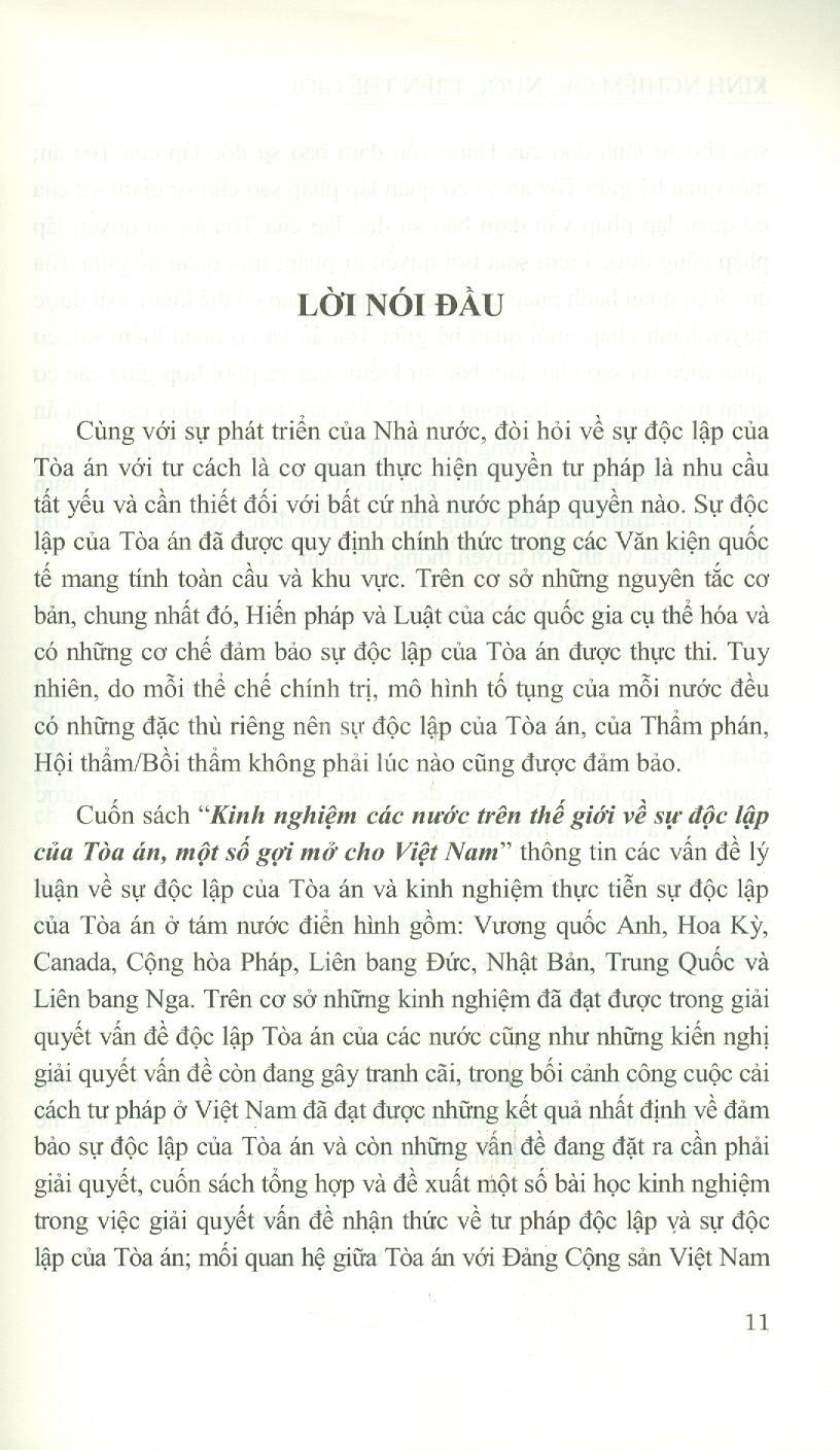 Kinh Nghiệm Các Nước Trên Thế Giới Về Sự Độc Lập Của Tòa Án, Một Số Gợi Mở Cho Việt Nam (Sách chuyên khảo)