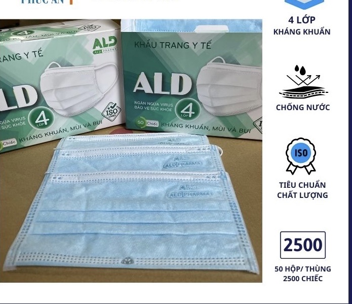 [Có sẵn] [Chính hãng] Khẩu trang 4 lớp chính hãng ALD kháng khuẩn Full thùng 50 hộp 2500c