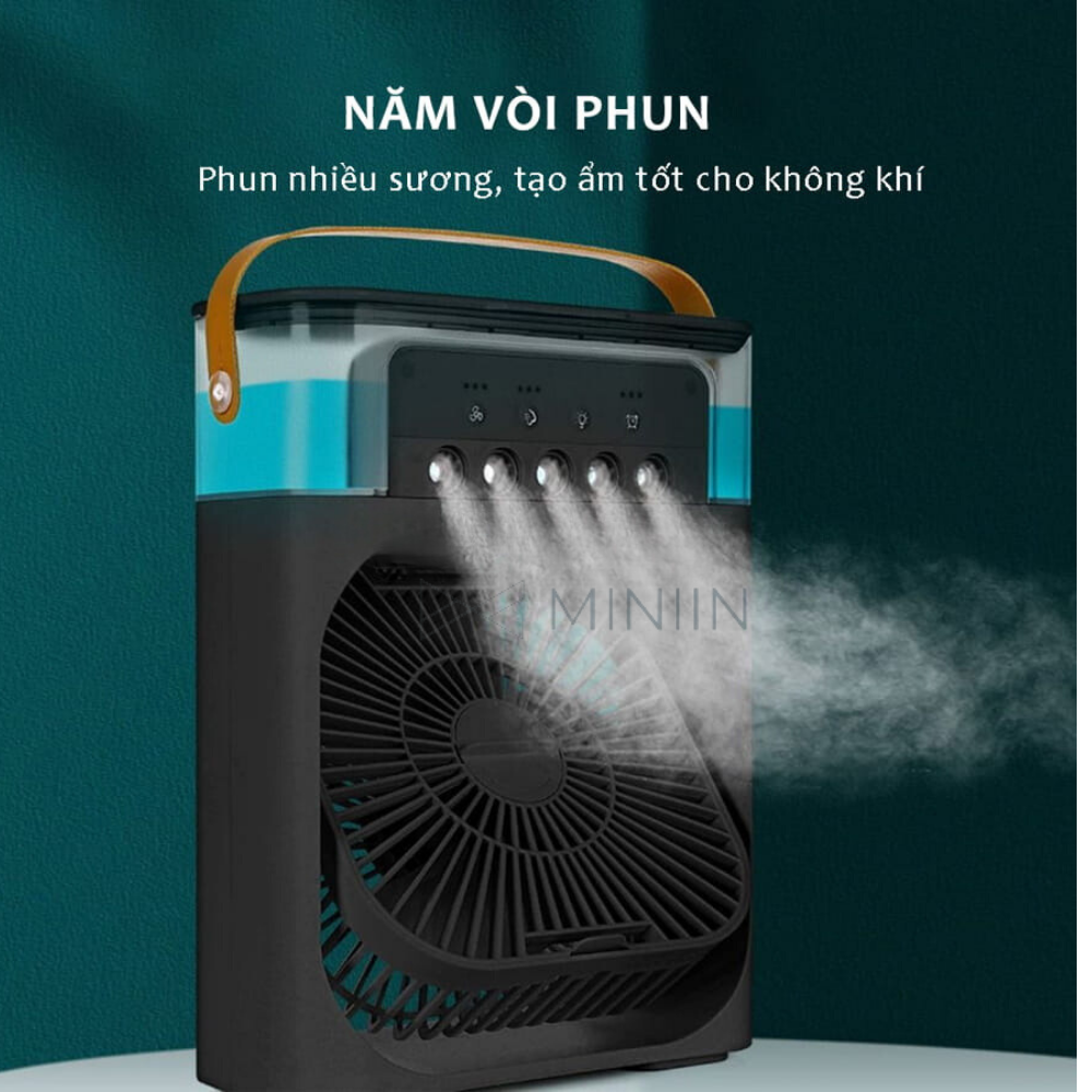 Quạt Điều Hòa Hơi Nước Mini, Quạt Phun Sương Tạo Ẩm Làm Mát Để Bàn, Hẹn Giờ Thông Minh Tích Hợp Đèn Ngủ - HÀNG CHÍNH HÃNG MINIIN