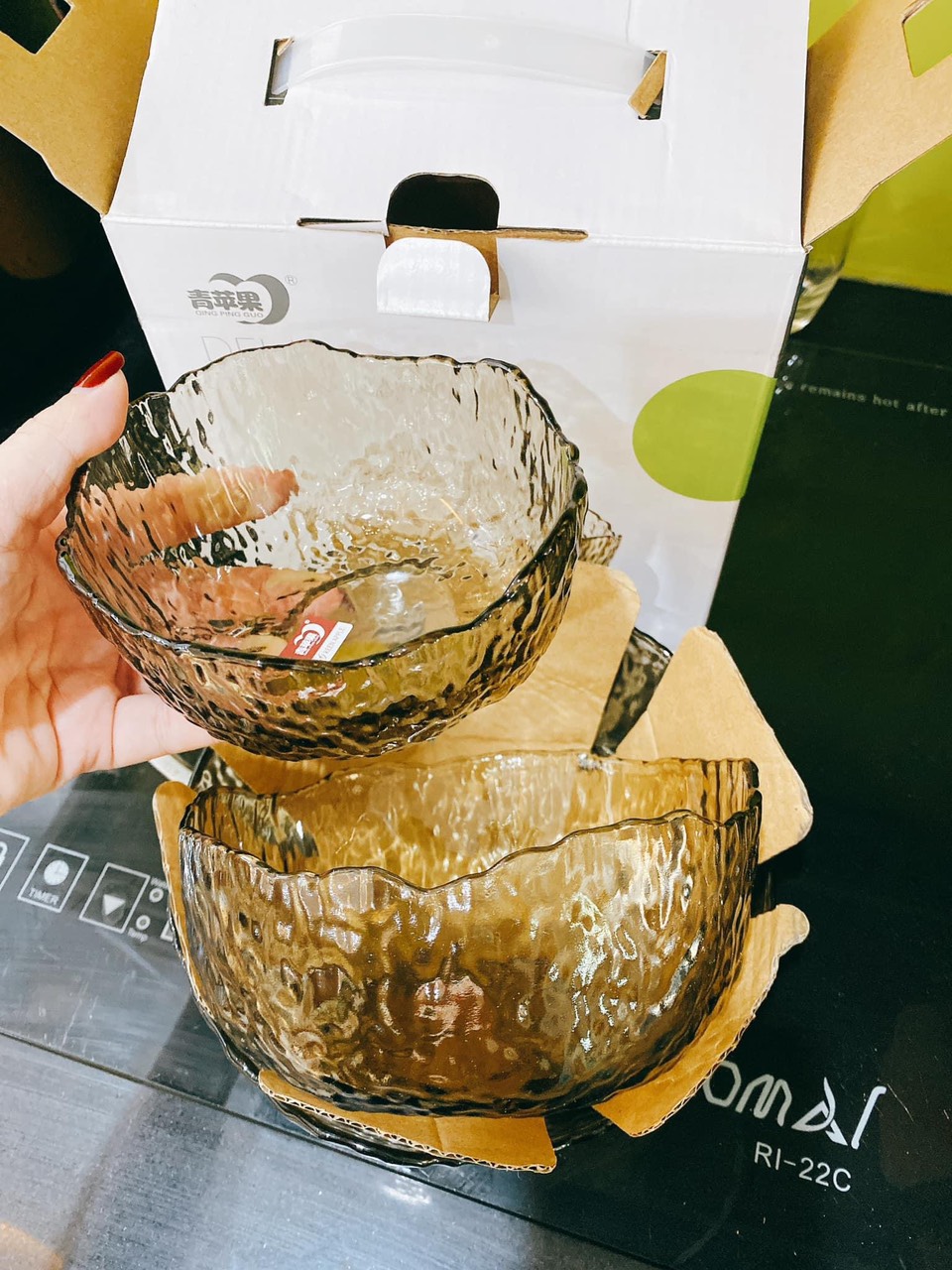 Bộ 3 bát thủy tinh màu hổ phách siêu đẹp