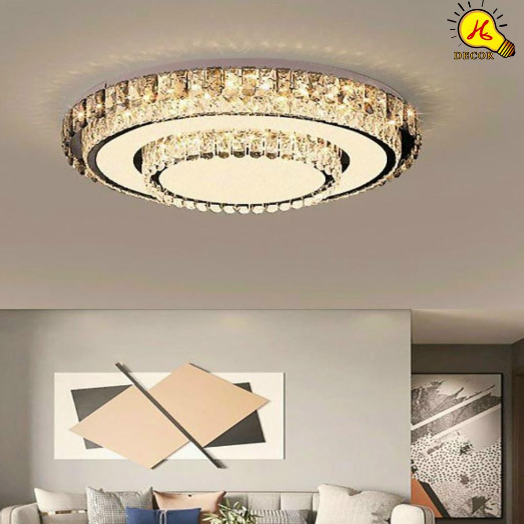 Đèn ốp trần pha lê phòng khách, phòng ngủ HQ - mã PLM04561 - ánh sáng 3 màu điều chỉnh, tiết kiệm điện HQ DECOR (HÀNG NHẬP KHẨU)