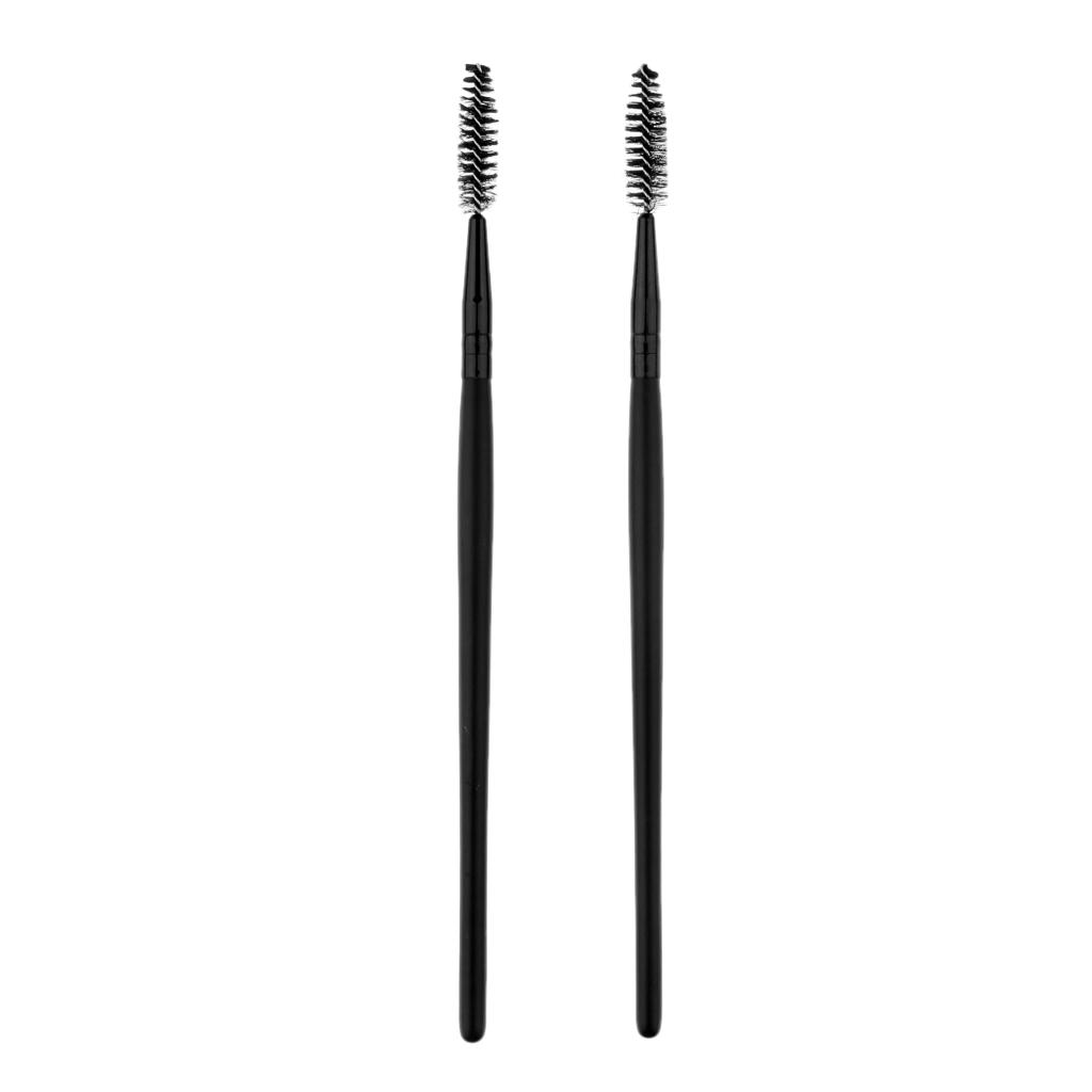 2PCS Reusable Nylon Mascara Wands Makeup Eyelash Extension Brush Wood Handle