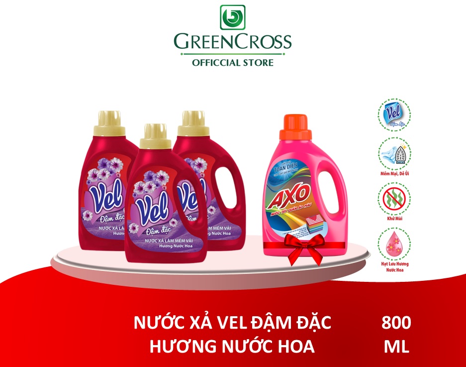 COMBO 3 CHAI NƯỚC XẢ VEL ĐẬM ĐẶC 800ML - TẶNG 1 CHAI AXO TẨY GIỮ MÀU 800ML