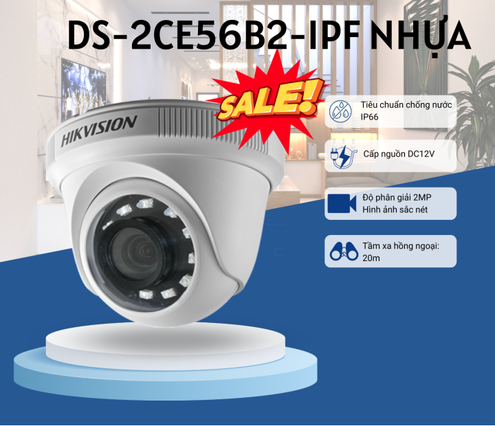 Camera Analog Bán Cầu HIKVISION DS-2CE56B2-IPF 2MP Chống Nước.net chuẩn ful HD,ngược sáng - Hàng chính hãng