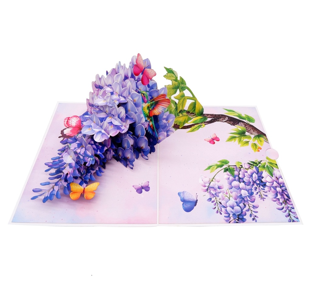 F63 -  Thiệp 3D Chim Ruồi &amp; Hoa Tử Đằng – Pop Up Card Viethands Giftshop