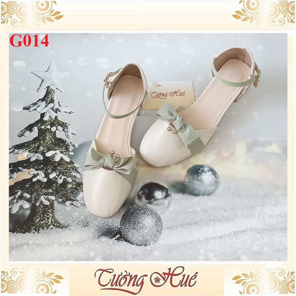 Giày Cao Gót Mũi Vuông Nữ Đính Nơ Khóa Cài Gót Vuông Cao 4CM - Hàng Quảng Châu