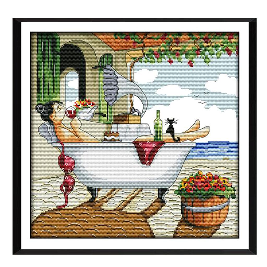 2PCS Enjoy Life Stamped Cross Stitch Kit for Beginners DIY Counted 14CT
