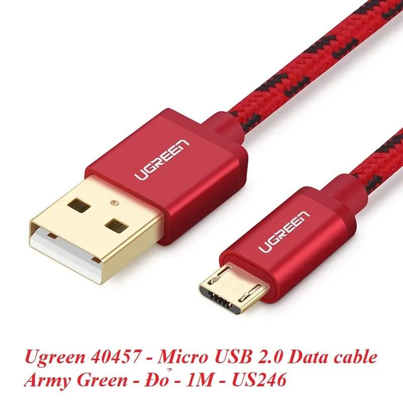 Ugreen UG40457US246TK 1M màu Đỏ Cáp sạc truyền dữ liệu USB 2.0 sang MICRO USB dây bọc lưới - HÀNG CHÍNH HÃNG