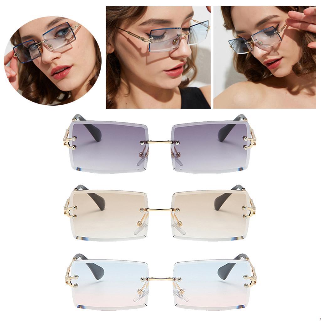 Chic Rectangle Cut Rimless Sunglasses Tinted Lens Eyewear Shades 3pcs