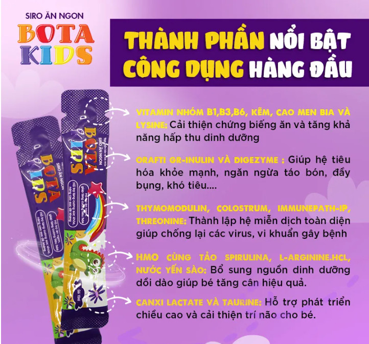 Siro Ăn Ngon BOTA KIDS Hỗ Trợ Tăng Cân, Cải Thiện Biếng Ăn Ở Trẻ Hộp 30 gói