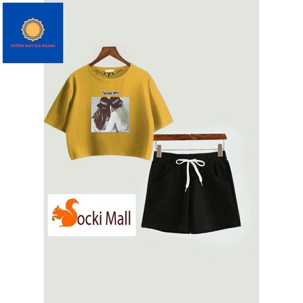 Đồ bộ quần áo thun bé gái Croptop áo form rộng, in đôi bạn thân, quần ôm thoải mái vận động - Quần áo trẻ em