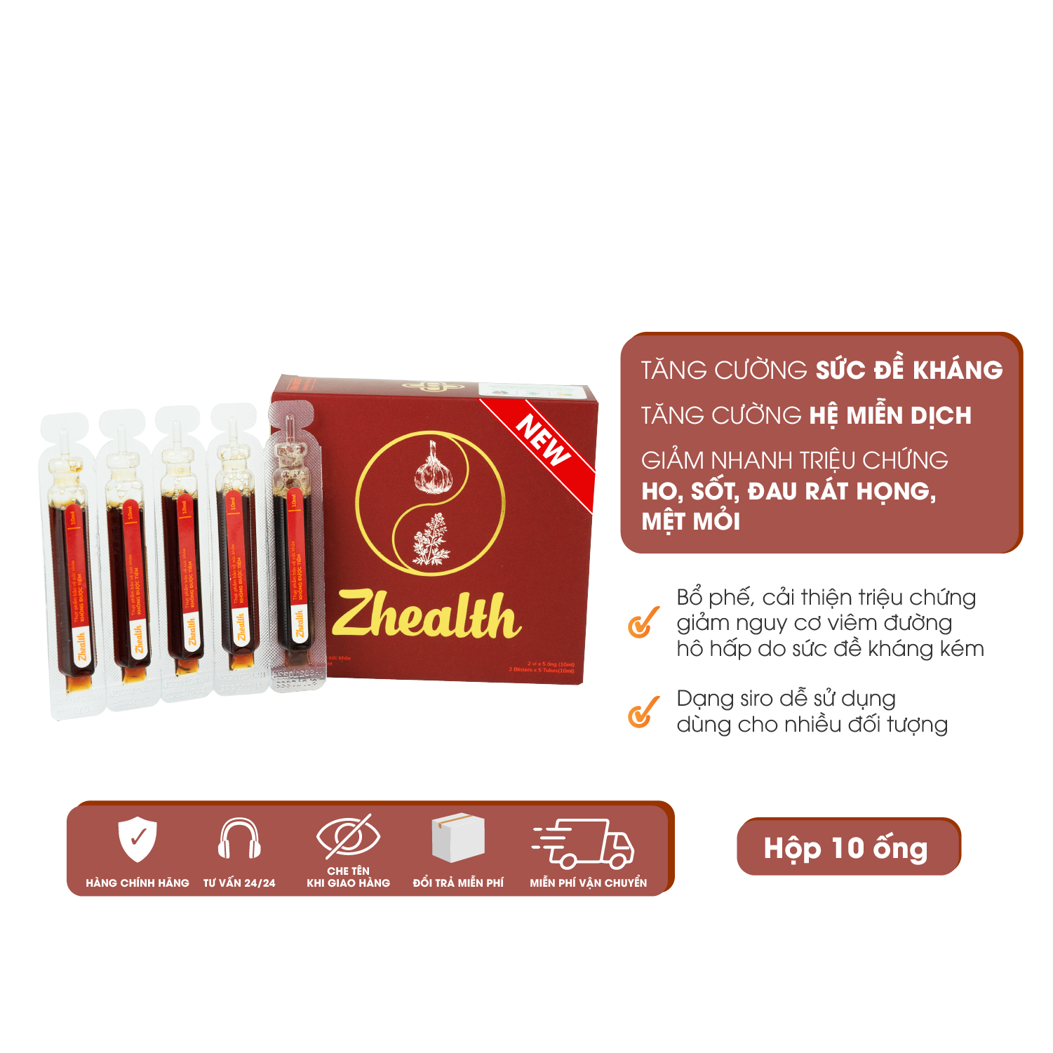 Siro Zhealth - Hỗ trợ tăng cường sức đề kháng, Hệ miễn dịch, Bổ phế, Giảm ho tức thì, Cải thiện sức khỏe đường hô hấp cho trẻ nhỏ, người già(10ml)