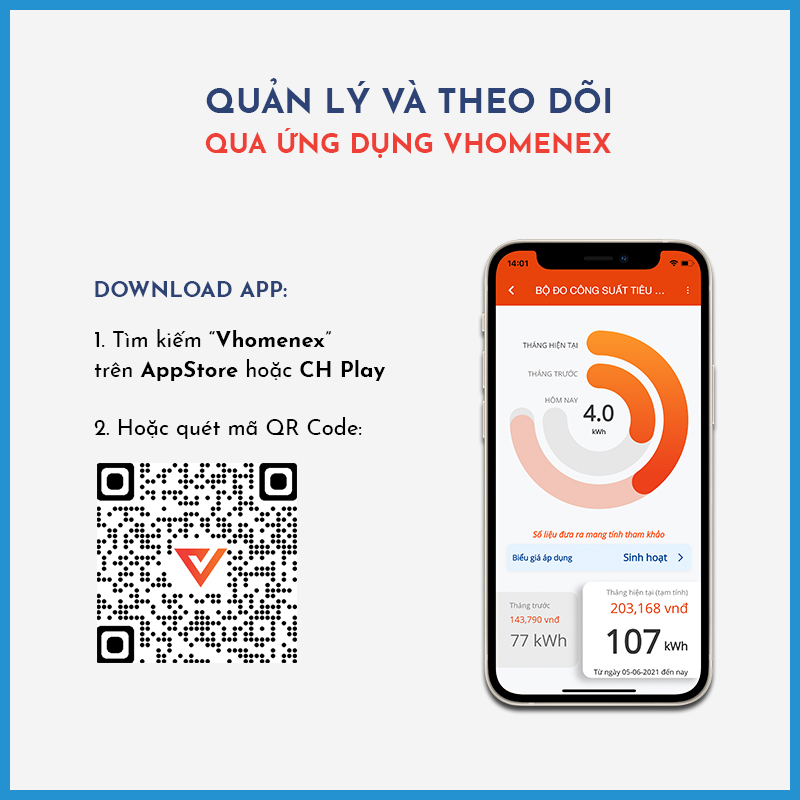 Bộ đo công suất tiêu thụ điện Thông Minh 1 Pha - Giám Sát và tính toán Điện Năng Thông Minh Vconnex