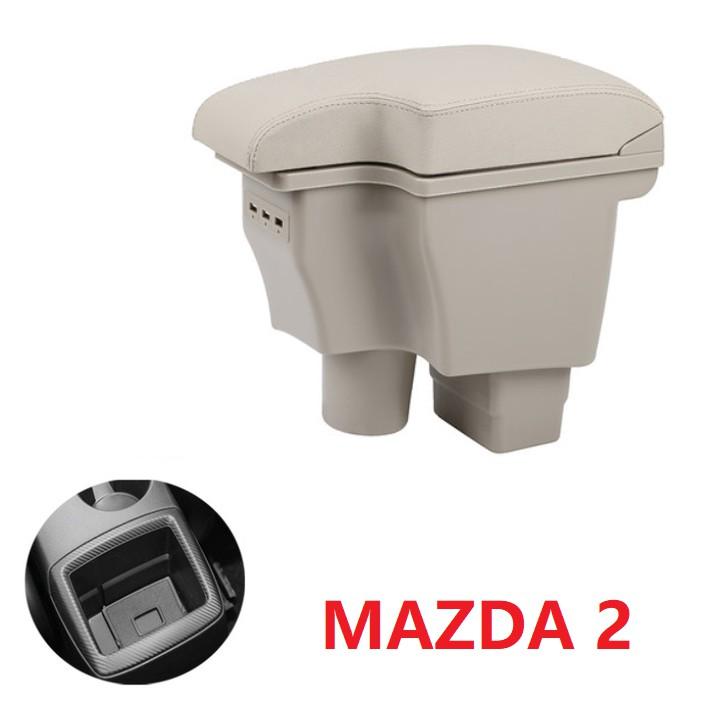 Bộ hộp tỳ tay ô tô cao cấp dành cho Mazda 2 dạng khối tích hợp 3 cổng USB MZDA - 2 màu: Đen và Be