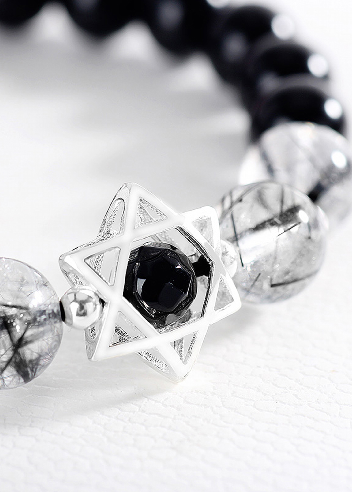 Vòng tay đá Obsidian phối thạch anh tóc đen mệnh thủy, mộc - Ngọc Quý Gemstones