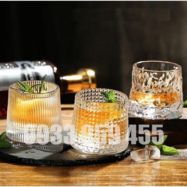 Ly rock thủy tinh pha lê đế xoay 360 độ, cốc uống whisky rượu tây 160ml wine glass