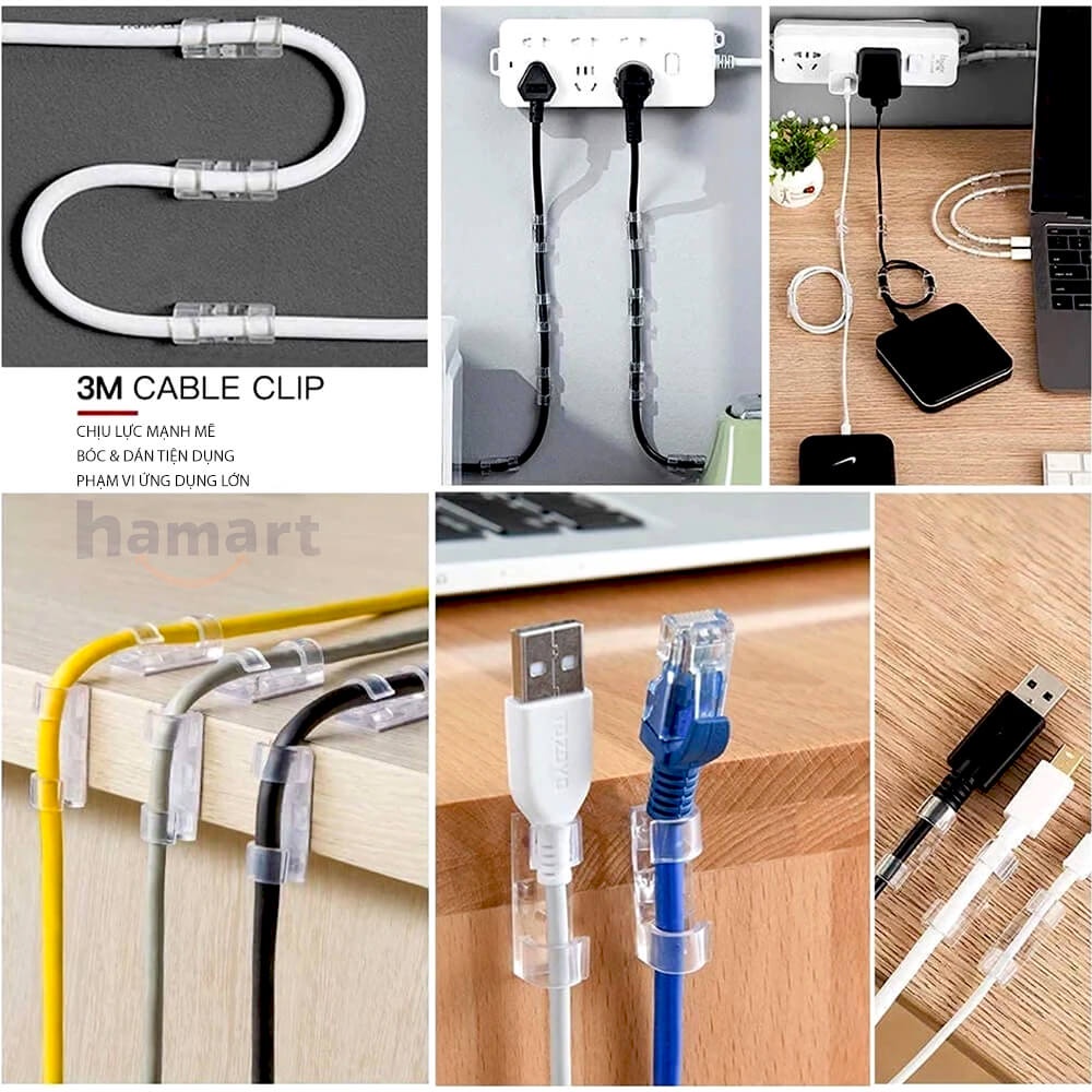 Vỉ 20 Nẹp Dán Tường Giữ Cố Định Dây Điện, Dây Mạng, Dây Máy Tính - Tiện Dụng Gia Đình - Văn Phòng- Hàng nhập khẩu
