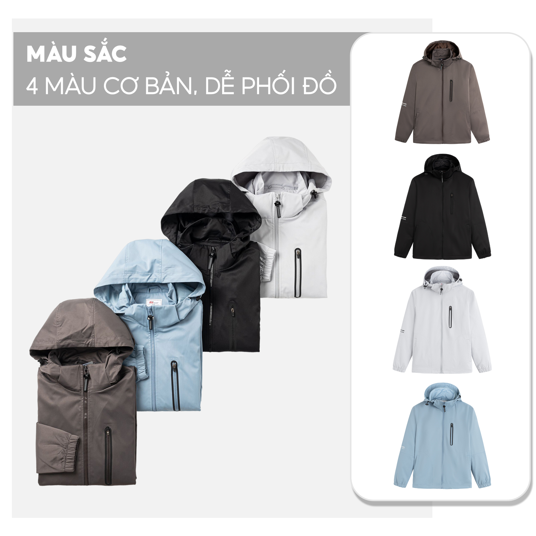 Áo Khoác Gió Thể Thao Nam 5S INSPIRATION , Công Nghệ Cao Cấp, Chống Thấm, Cản Bụi, Cản Gió Cực Ấm