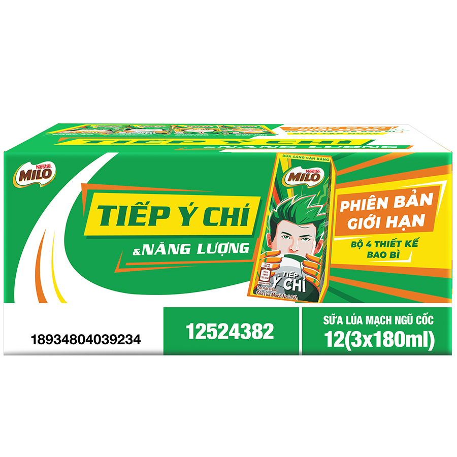 Sữa lúa mạch Nestlé MILO Bữa Sáng Thùng 36 hộp x 180ml - Giao mẫu ngẫu nhiên
