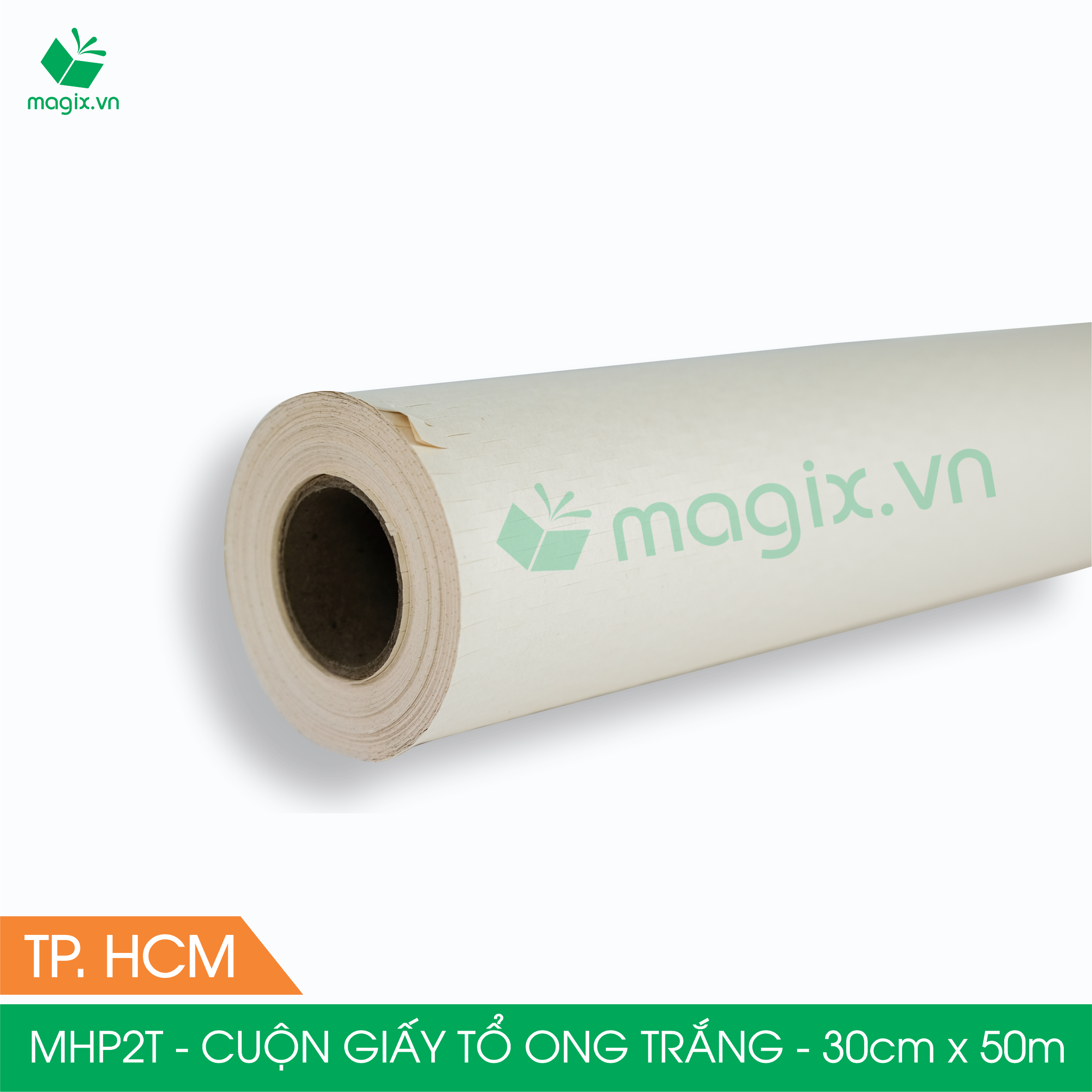 MHP2T - 0.3x50m - CUỘN GIẤY KRAFT TỔ ONG MÀU TRẮNG CHỐNG SỐC THAY THẾ BÓNG KHÍ XỐP HƠI ĐÓNG HÀNG