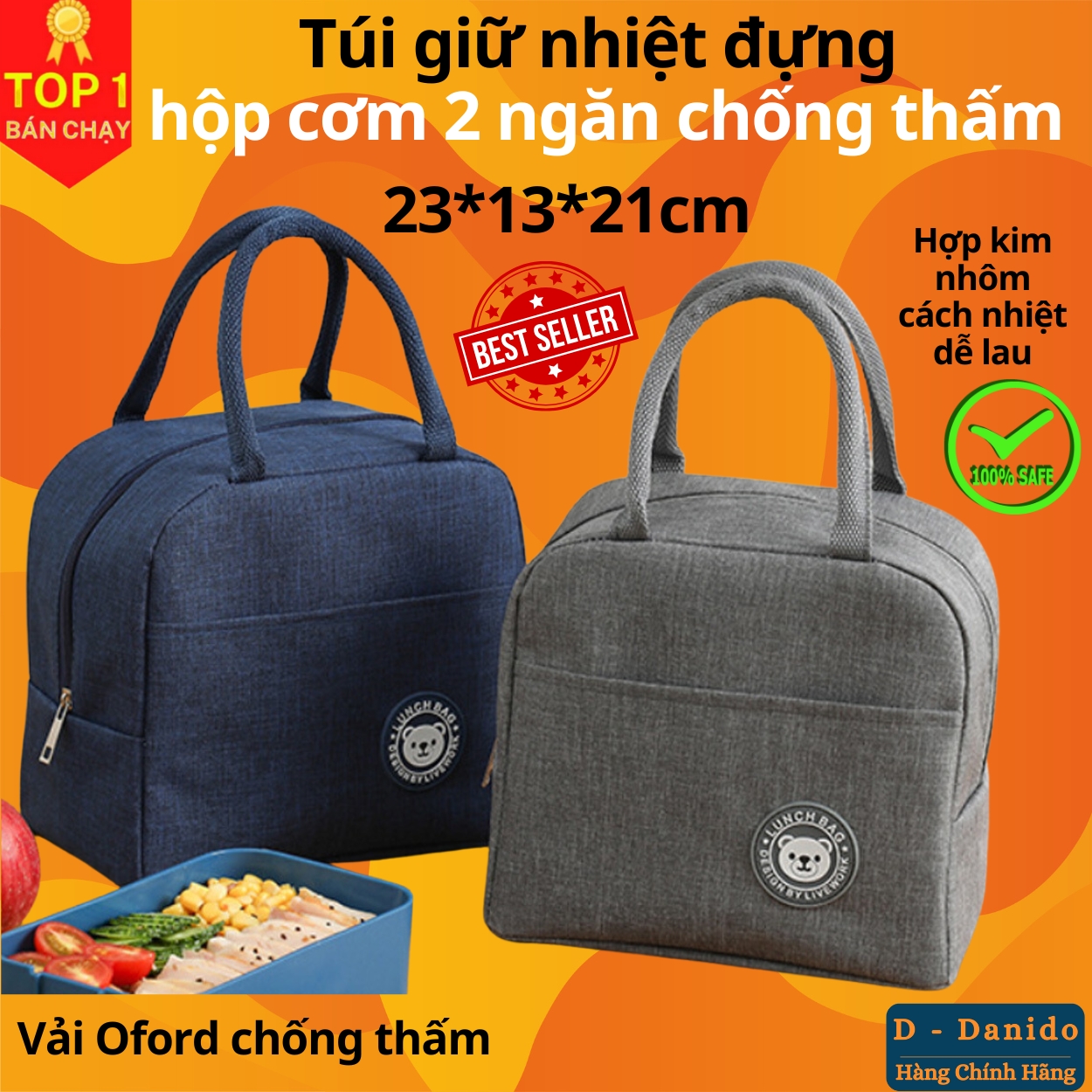 Túi Giữ Nhiệt Đựng Hộp Cơm 2 Ngăn – Chọn Màu Túi Giữ Nhiệt Đựng Cặp Lồng Cơm – Nhiều Màu – Chống Thấm Nước Chính Hãng