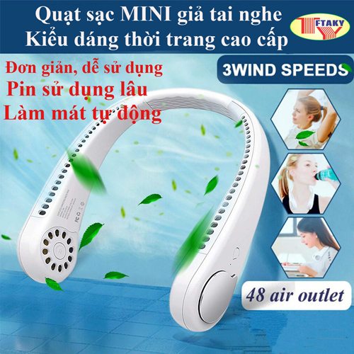 Quạt Đeo Cổ Mini Tích Điện Không Cánh Quạt Cầm Tay Mini Tiện Dụng Cho Người Tập GYM, Thể Thao, Văn Phòng HÀNG CHÍNH HÃNG