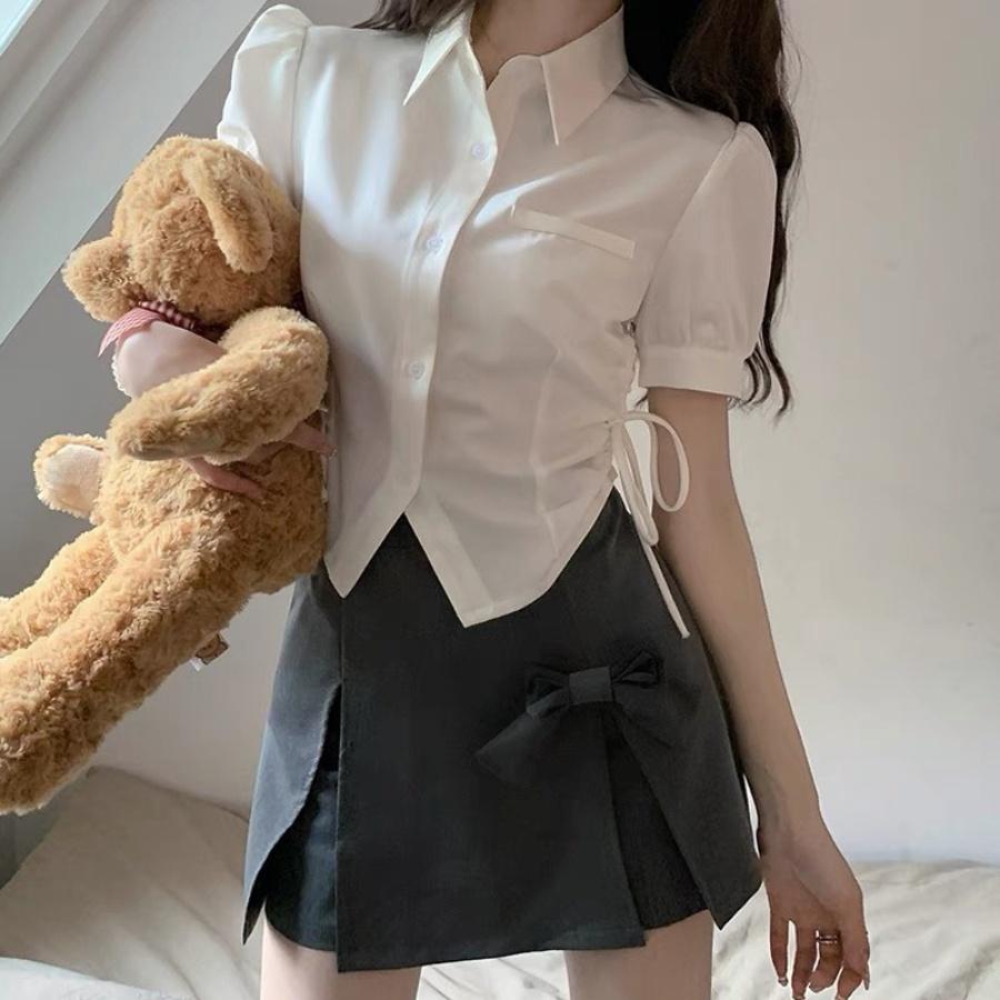 Áo sơ mi nữ bigsize rút dây eo, Áo kiểu nữ big size form rộng vải kate lụa 58-95kg SM11 - Màu hồng