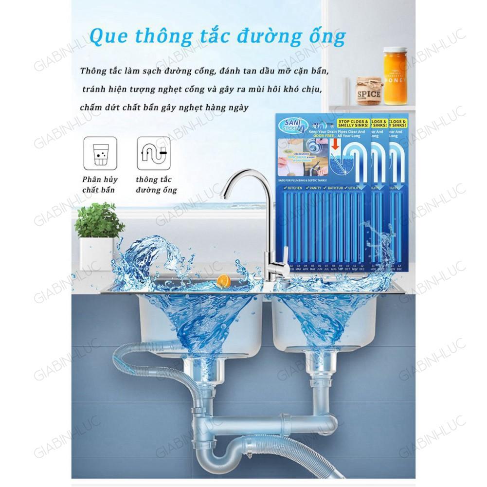 Bộ 12 Que Thông Tắc Đường Ống Nghẹt Bồn Rửa Chén Bát Tay Mặt Sani Sticks Tiện Lợi