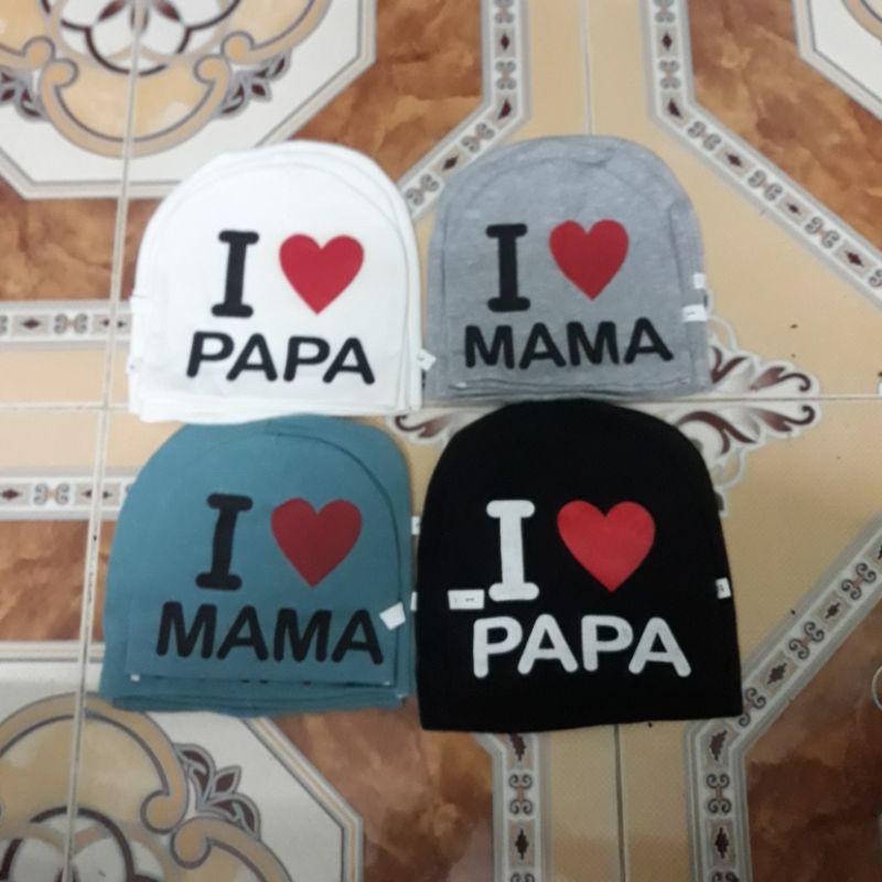 Mũ cotton I love papa mama cho bé sơ sinh