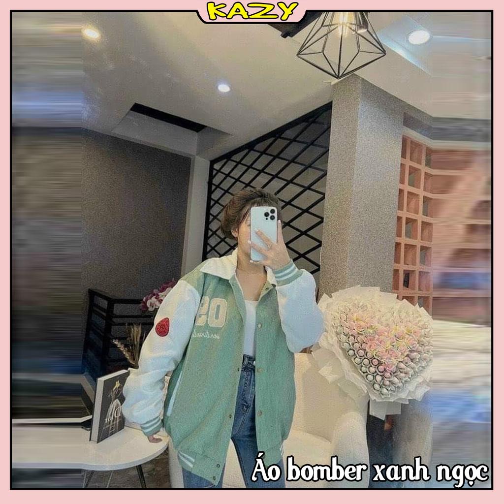 Áo khoác Bomber nữ cổ bể thêu 09 phối tay trắng KAZY STUDIOS A011