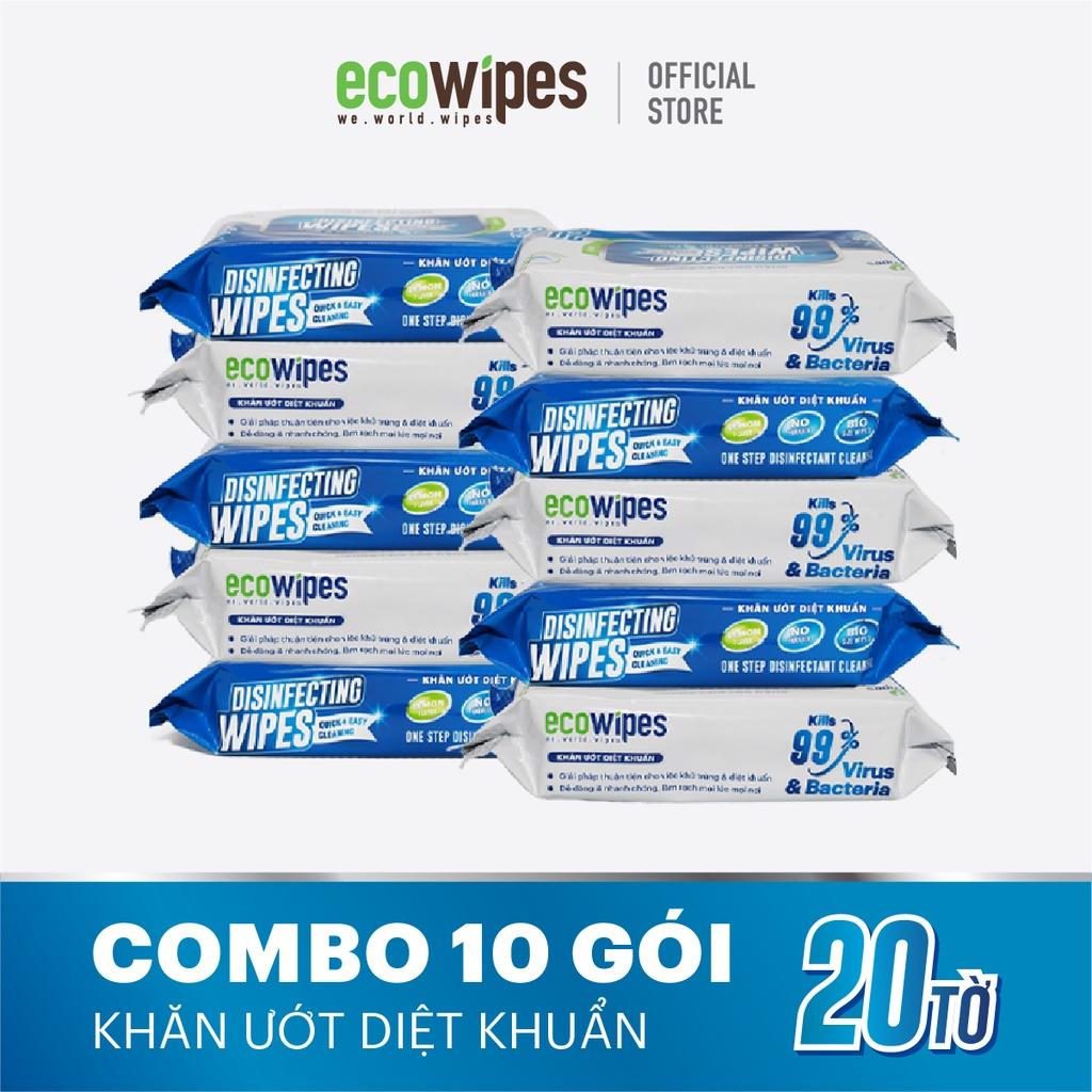 Combo 10 gói khăn giấy ướt diệt khuẩn Disinfectingwipes 20 tờ diệt 99,9% vi khuẩn Hương chanh sả