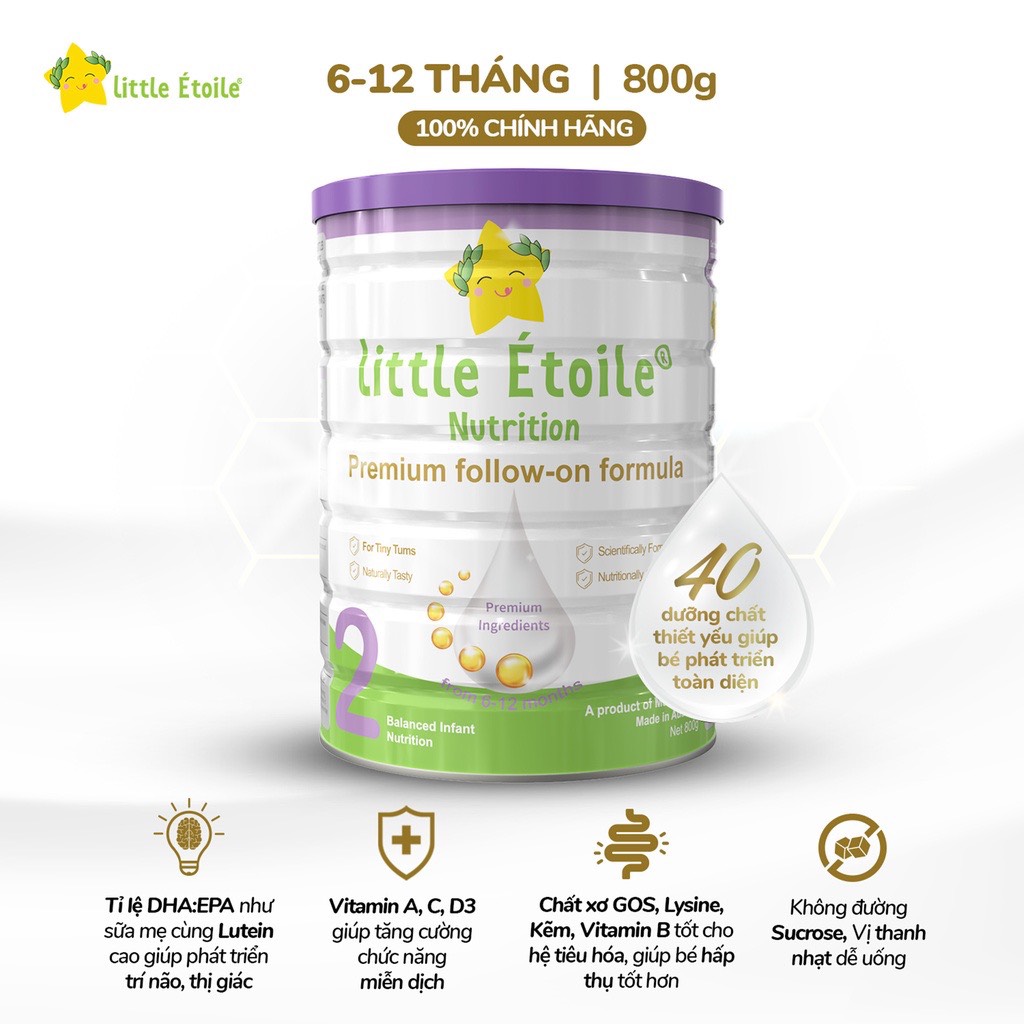 Combo 2 lon Sữa bột ngôi sao nhỏ Little Étoile số 2 800g dành cho bé 6 - 12 tháng