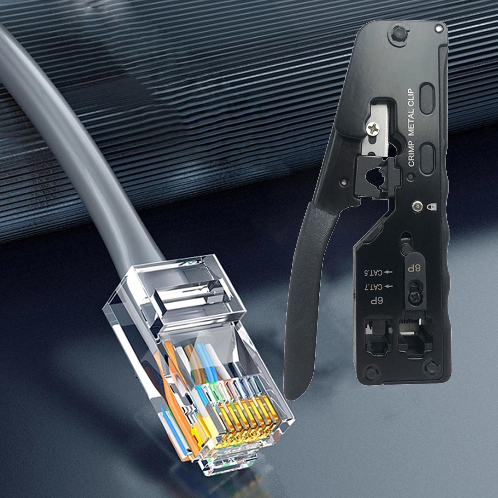 Pass through RJ45 Crimper Cutter Cutting Network Cable Crimping Tool Compact Size Spring Loaded Handle Comfortable Grip