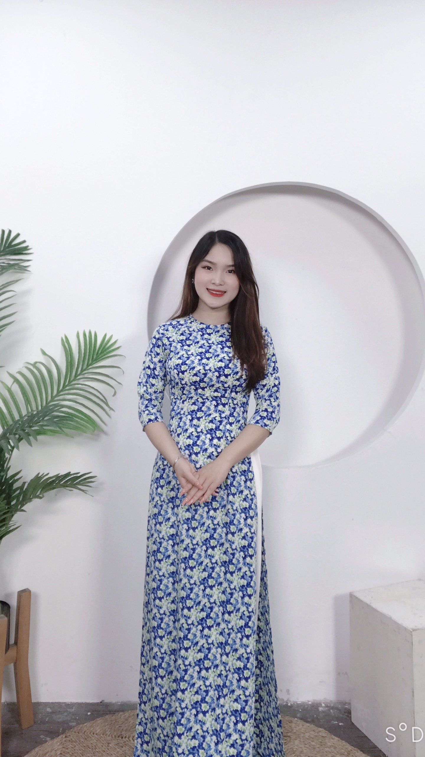 Áo dài hoa nhí xanh nhẹ nhàng thanh lịch-D06